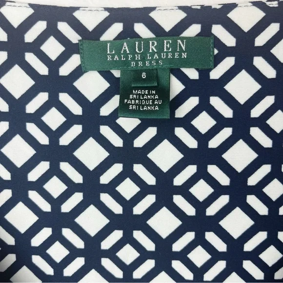 Lauren Ralph Lauren V-Neck Faux Wrap Dress Navy White Size 6 - Picture 7 of 15